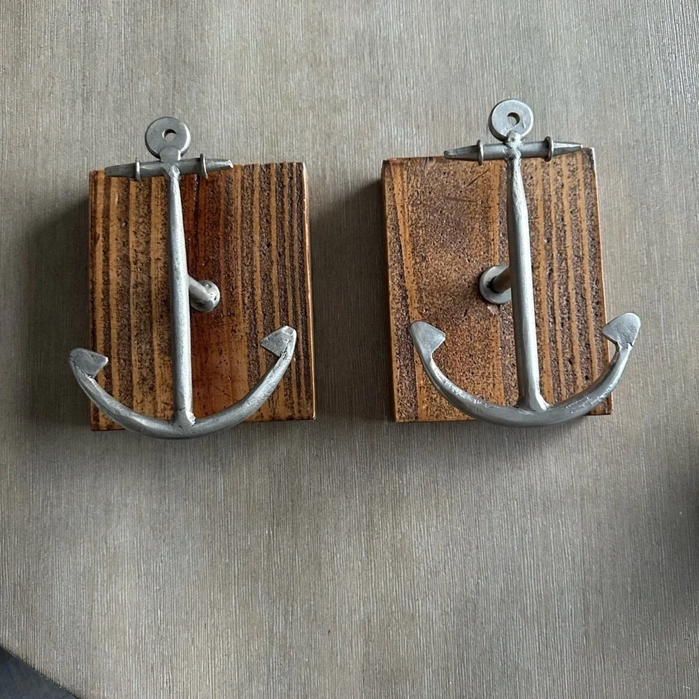 Silver Anchor Wall Hooks set of 2